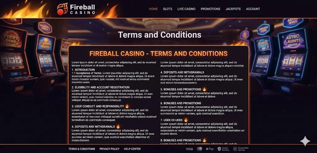 Fireball Casino felhasználási feltételek